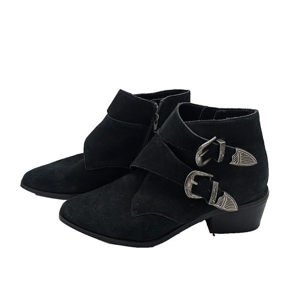 Urban Outfitters Talia Black Suede Buckle Side Zip Ankle Bootie Womans Size 9 - Picture 2 of 7